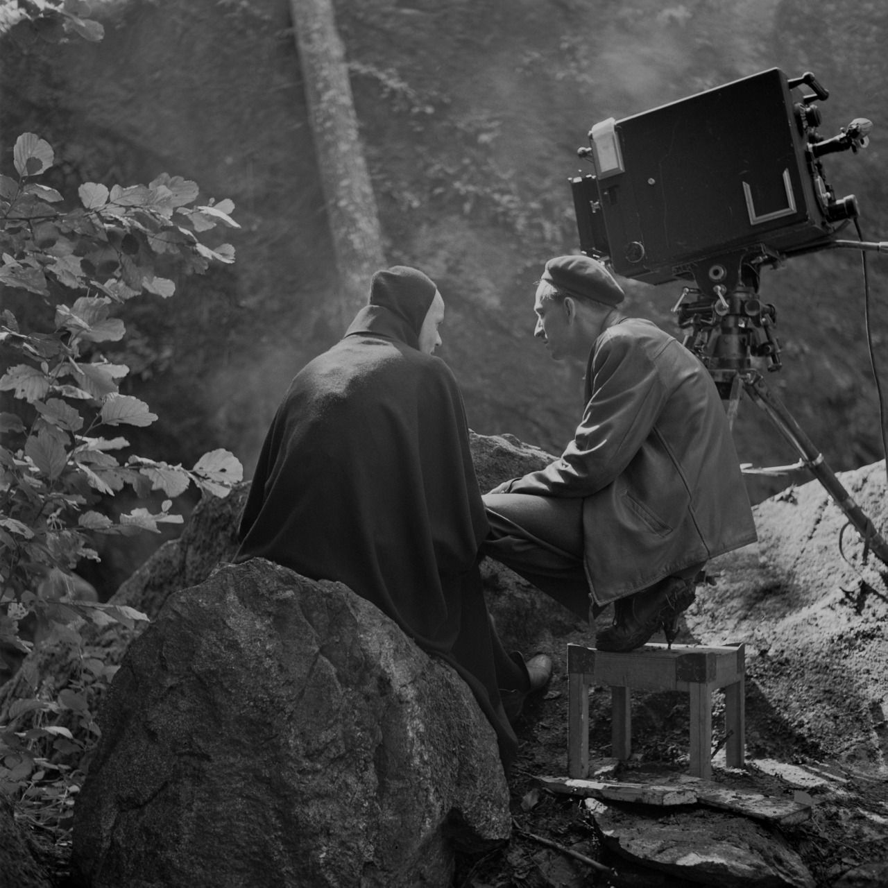 Bergman e Bengt Ekerot (a morte) durante as filmagens de O Sétimo Selo